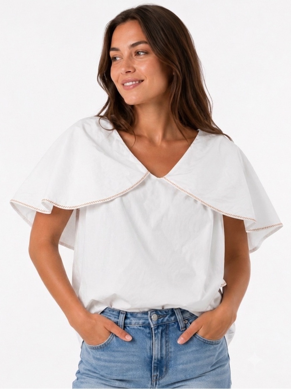 NWT Peter Pilotto Sculpural Ruffle Cotton Poplin Top Blouse White US 8